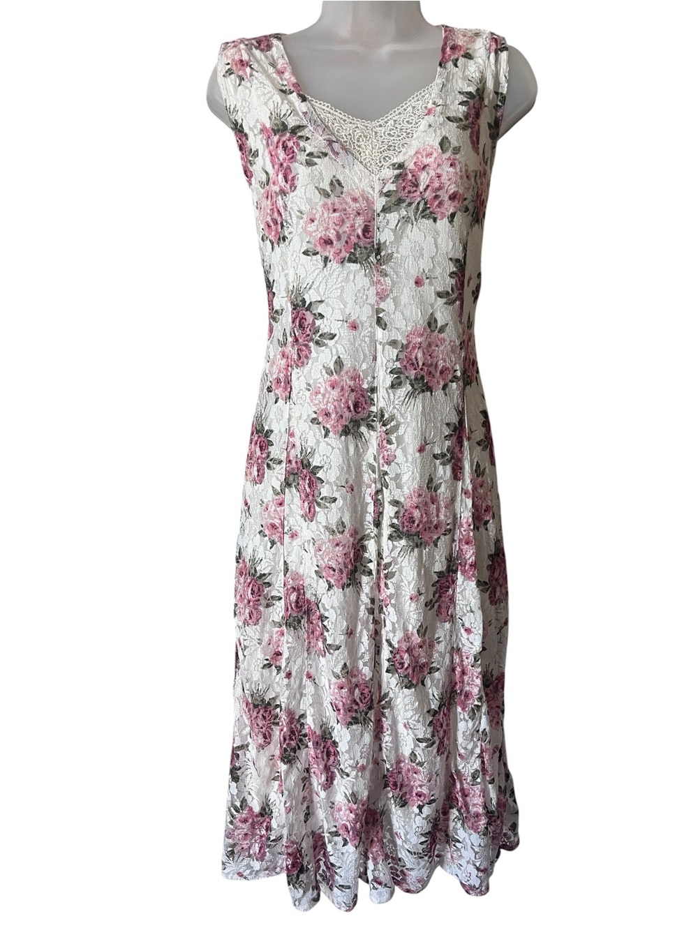 Vintage 90s Nostalgia Floral Lace Maxi Grunge Sleeveless Dress Altered XS